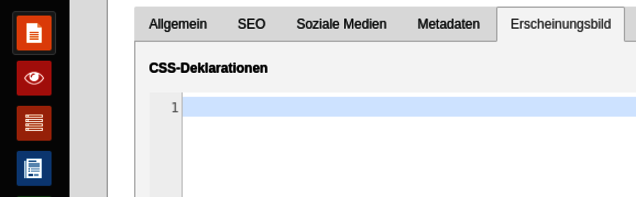 Seiteneigenschaften-Formular für CSS-Anpassungen, welche nur für die ausgewählte Seite gelten