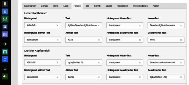 Easyconf-Formular zur Anpassung der Farben des Hauptmenüs